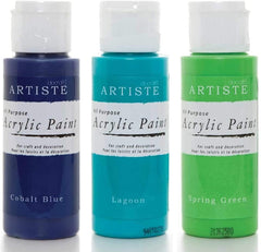 3Ace Crafts 3X - docrafts Artiste Acrylic Paint for Painting, Craft - Cobalt Blue, Lagoon & Spring Green 59ml
