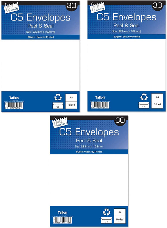 3Ace Crafts C5 Envelopes Peel & Seal Pack of 30 - High Quality A4 Folded Envelopes 80gsm - Size Aprrox 229mm x 162mm (Pack of 3)