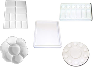 3Ace Crafts Pack of 5 - Plastic Paint Mixing Palette Tray - Different Shapes and Designs - Easy to Clean - Lightweight, Robust and Durable Material for Paint and Craft Palette Tray