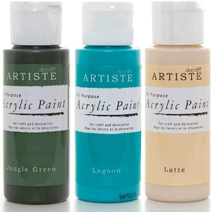 3Ace Crafts Pack of 3 - docrafts Artiste High Quality All Purpose Acrylic Paint (2oz) 59ml - Quick Drying and Waterbased - for Painting, Craft and Decoration - Jungle Green, Lagoon & Latte