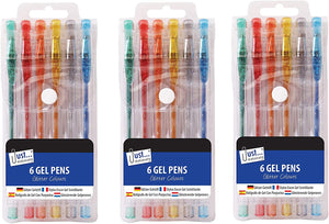3Ace Crafts Set of 6 Glitter Gel Ink Pen - Glitter Colours Pen Non-Toxic Long Lasting Ink for Colouring Books Drawing & Writing