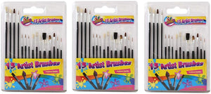 3Ace Crafts Set of 15 Artist Brushes with Wooden Handle - Paint Brushes Assorted Sizes for Art and Crafts (Pack of 3)