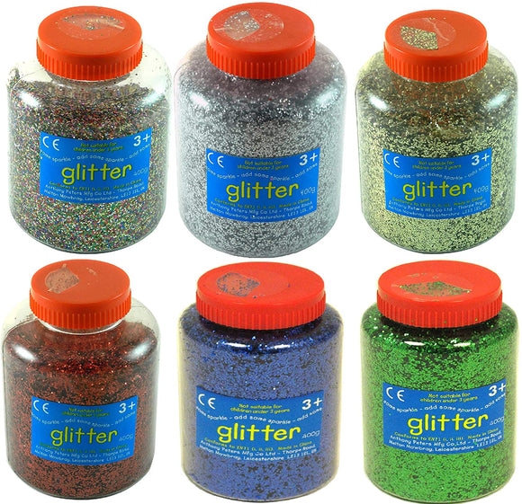 3Ace Crafts Combo Set of 6 Colours - Art and Craft Glitter Tub for Festival Christmas Halloween - Face or Body Art - Decoration Arts & Crafts Supplies 400g Tub (Red, Silver, Gold, Green, Blue & Multi-Coloured)
