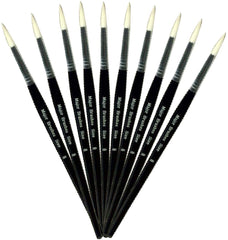 3Ace Crafts Pack of 10 - Synthetic Sable Brushes with a White Round Tip Paint Substitute Brush for Water-Colour, Oil & Acrylic Paints - Approximate Length 17.5cm – 20.5cm (Depending on Size) (Size 8)