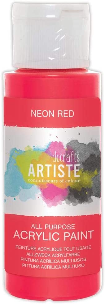 3Ace Crafts docrafts Artiste Acrylic Paint Waterbased Ideal for Craft and Decoration 59ml - Neon Red