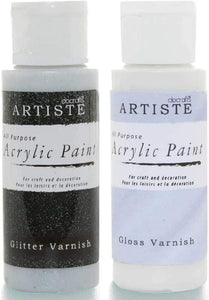 3Ace Crafts Pack of 2 - docrafts Artiste Acrylic Paint for Painting, Craft 59ml - Glitter Varnish & Gloss Varnish