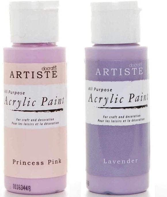 3Ace Crafts Pack of 2 - docrafts Artiste Acrylic Paint for Painting, Craft 59ml - Princess Pink & Lavender